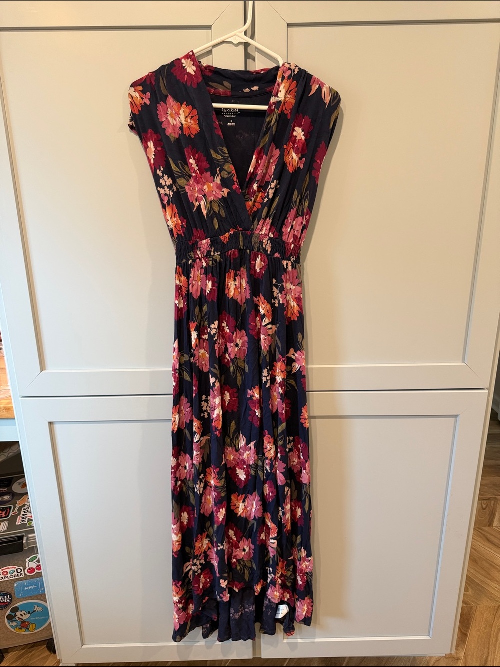 Floral V-Neck Maxi Maternity Dress in Navy and Pink